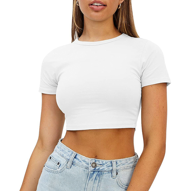 Sommer Kurzarm Y2K Top für Frauen solide schmal geschnittene T-Shirt